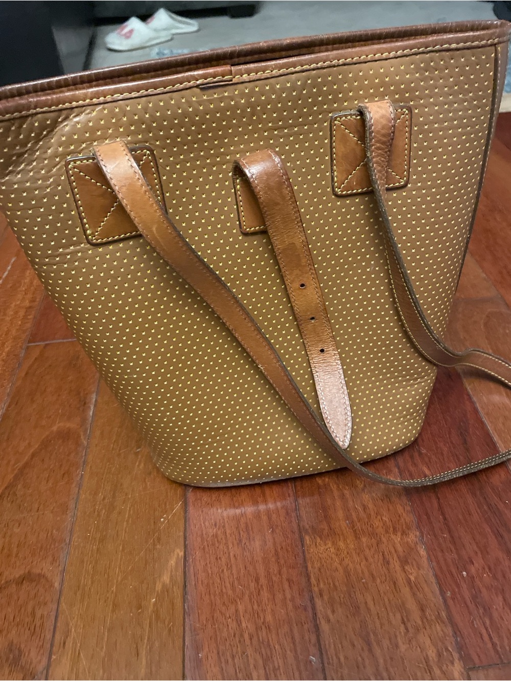 Dooney & Bourke Tan Dot-Pattern Leather Bucket Shoulder Bag - Picture 2 of 5